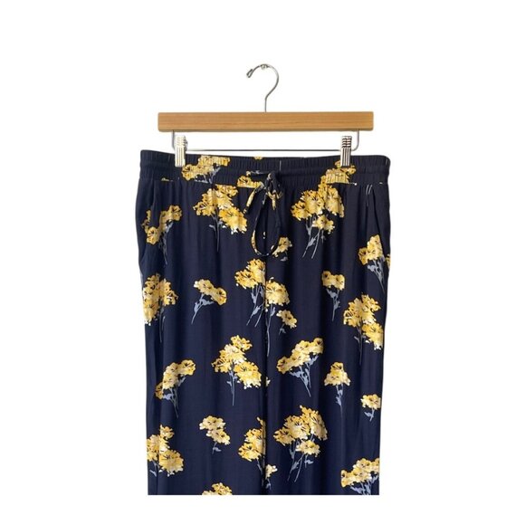 Loft Womens Wide Leg Floral Pants M Navy Drawstring Beach Boho Vacay Resort - Picture 4 of 11